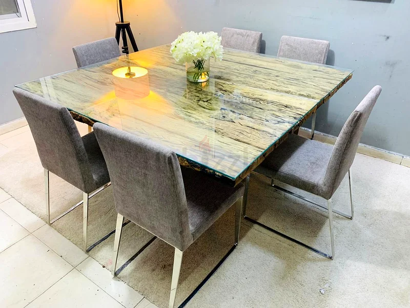 Raw Wooden Dining Table Set with Elegant Chairs63216835545345112