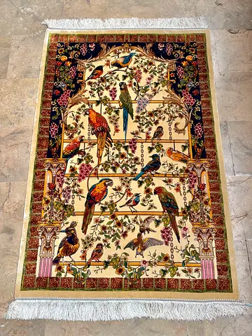 100 x 152 cm | new Beautiful Qom Design Fine Premium Machine Knot Silk Persian Carpet