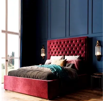 Luxurious Velvet Bed with Elegant Headboard