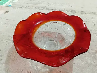 Stunning Vintage Glass Bowl with Red Edges