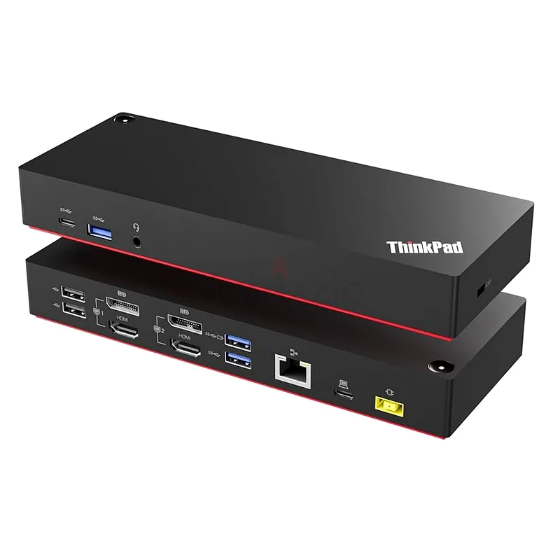 .Lenovo ThinkPad محطة إرساء هجينة بمنفذ USB-C، عالمية، دقة 4K UHD، 4 مخرجات عرض، محطة إرساء (40AF0135)63166654109315111