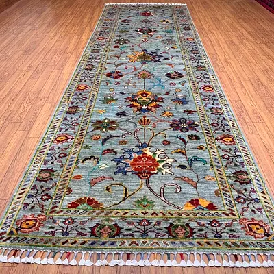 82 x 266 cm | New Handmade Beautiful Gray Silver Sultani Runner Carpet Fine Quality