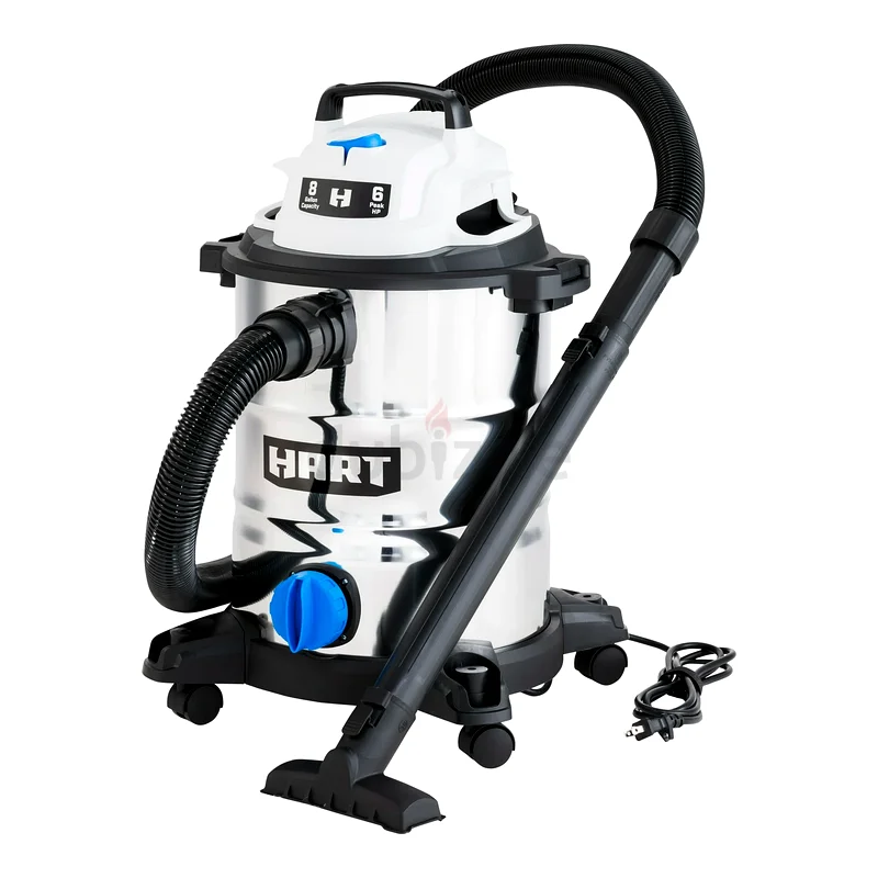 HART 8 جالون 6 حصان قمة من الفولاذ المقاوم للصدأ، مكنسة كهربائية للرطب/الجاف VOC812SF 3702632539740239371127