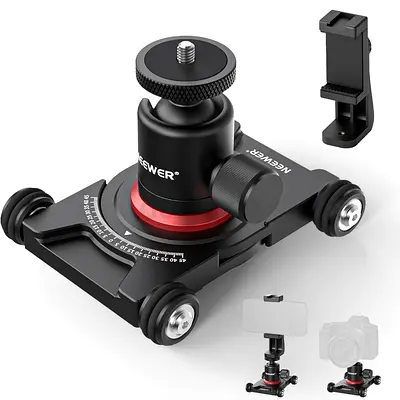 NEEWER Camera Slider Dolly with Ball Head  Phone Clamp, 4 Wheeled Tabletop Dolly Manual Skater with