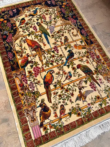 100 x 152 cm | new Beautiful Qom Design Fine Premium Machine Knot Silk Persian Carpet