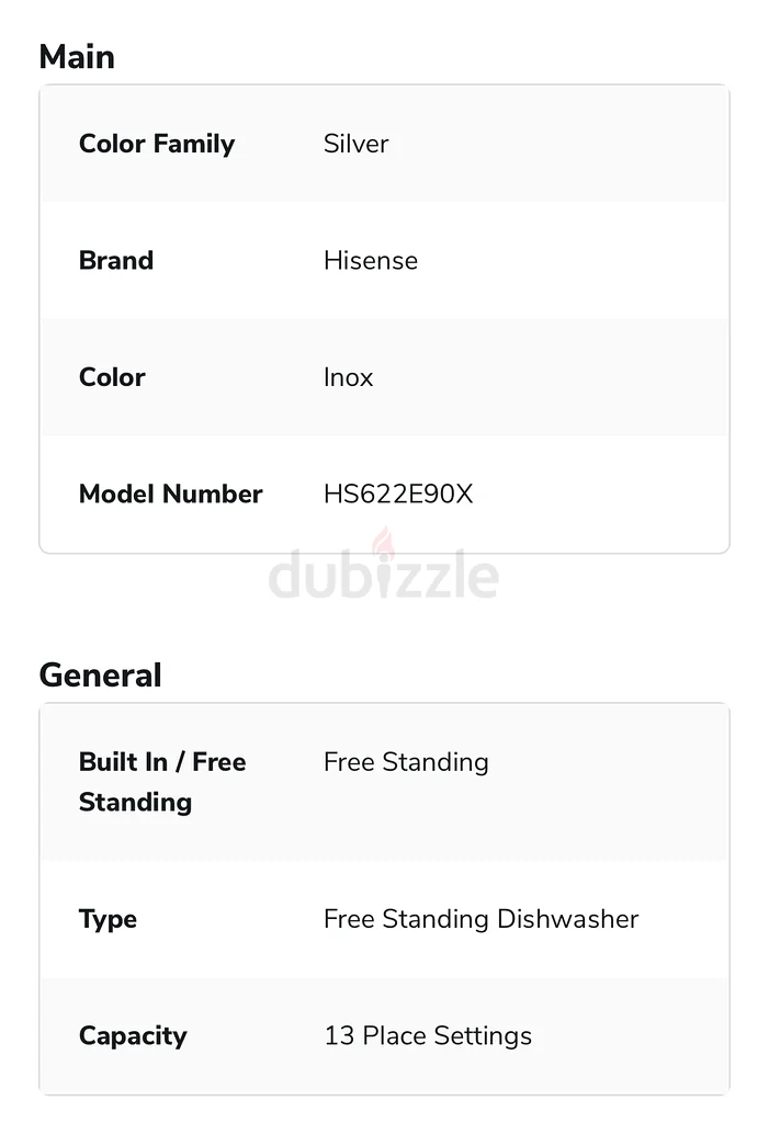 Hisense Free Standing Dishwasher (Model: HS622E90X) – Like New, with Warranty63251356068609112
