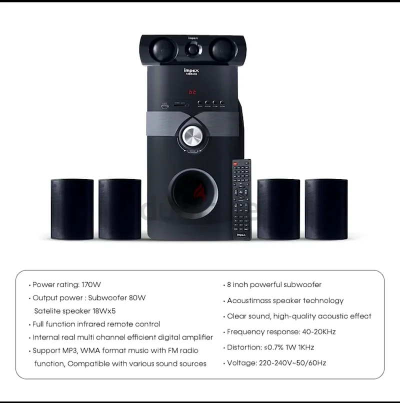 Booming Sound! Impex 5.1 Speakers – 170W Dolby Bluetooth63260742599939111