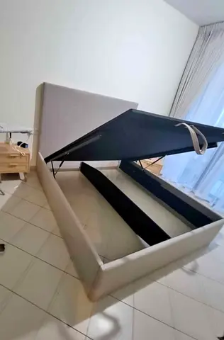 Stylish Fabric Upholstered Storage Bed with Lift Mechanism