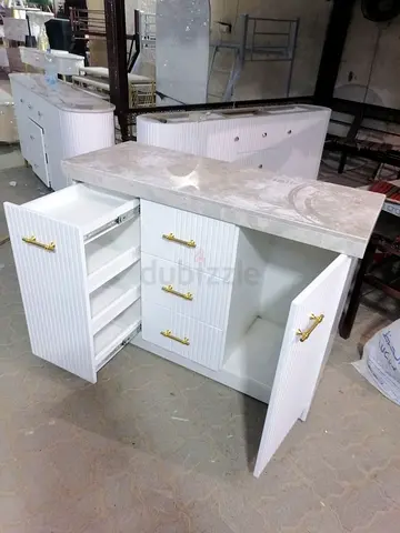 Elegant White Storage Cabinet with Marble Top