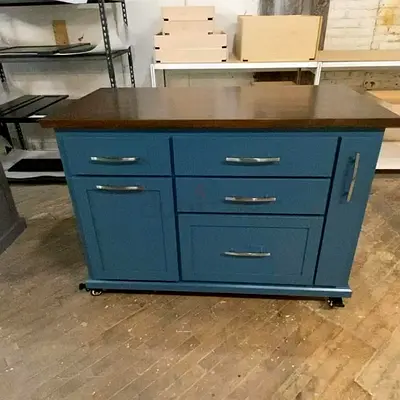 Stylish Blue Kitchen Island with Storage