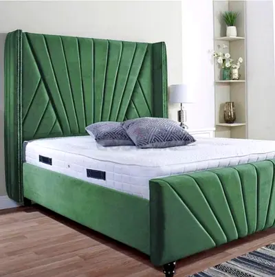 Stylish Green Velvet King Size Bed with Mattress