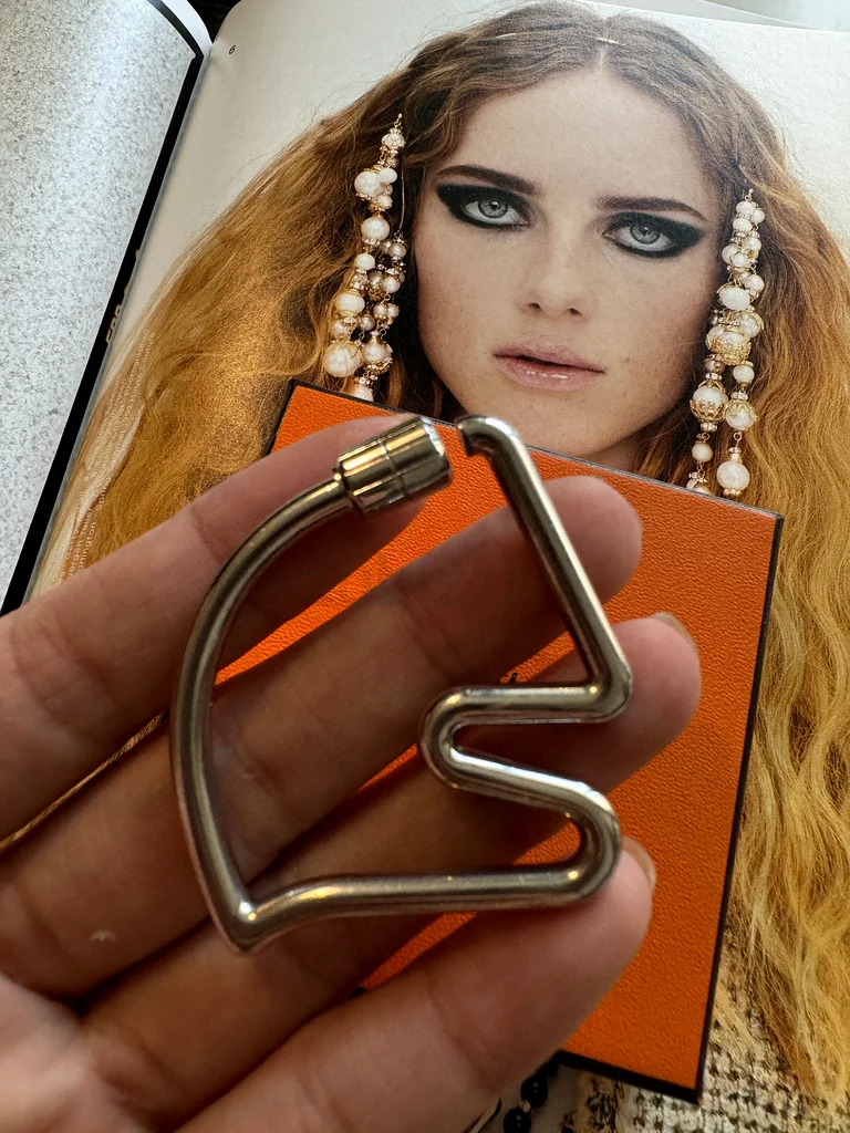 Authentic used HERMES  Palladium Cheval Key Ring63240124566402112