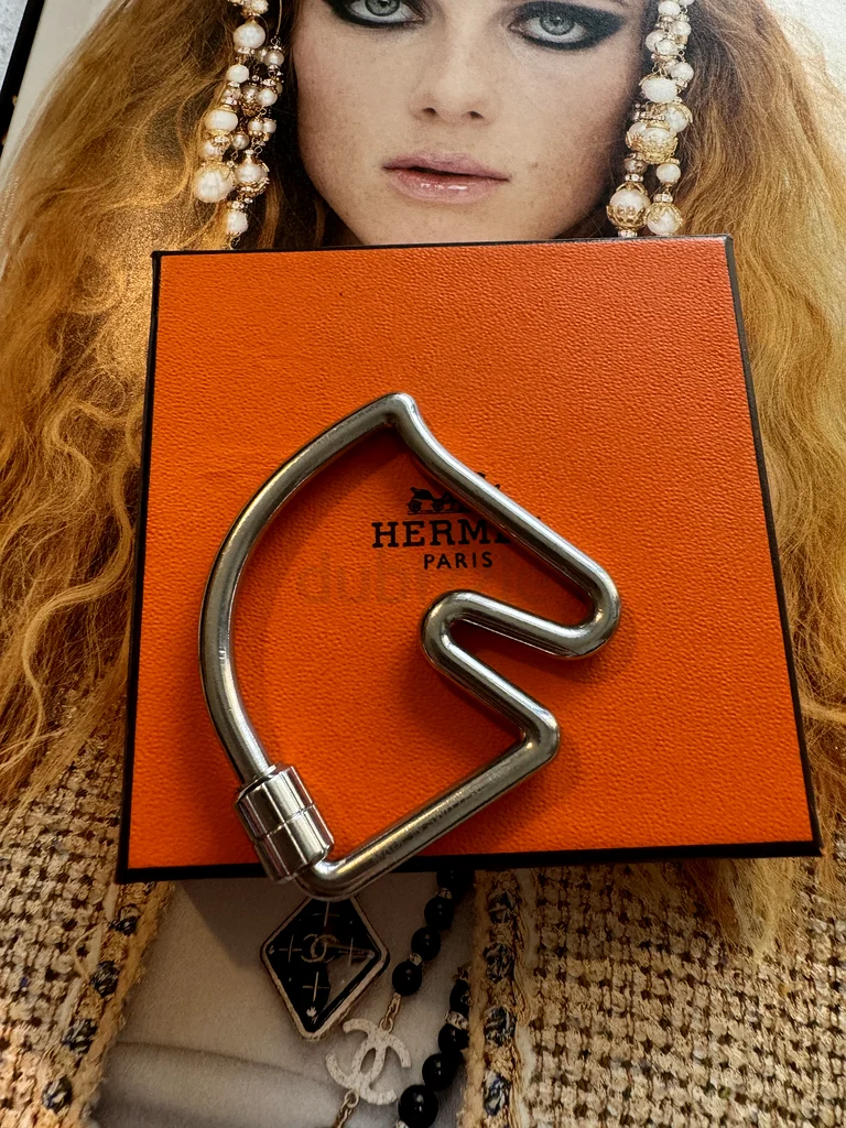 Authentic used HERMES  Palladium Cheval Key Ring63240124566402110