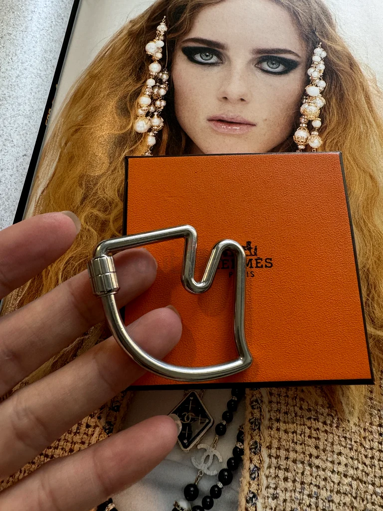 Authentic used HERMES  Palladium Cheval Key Ring63240124566402111