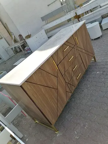 Elegant Geometric Design Sideboard with Marble Top