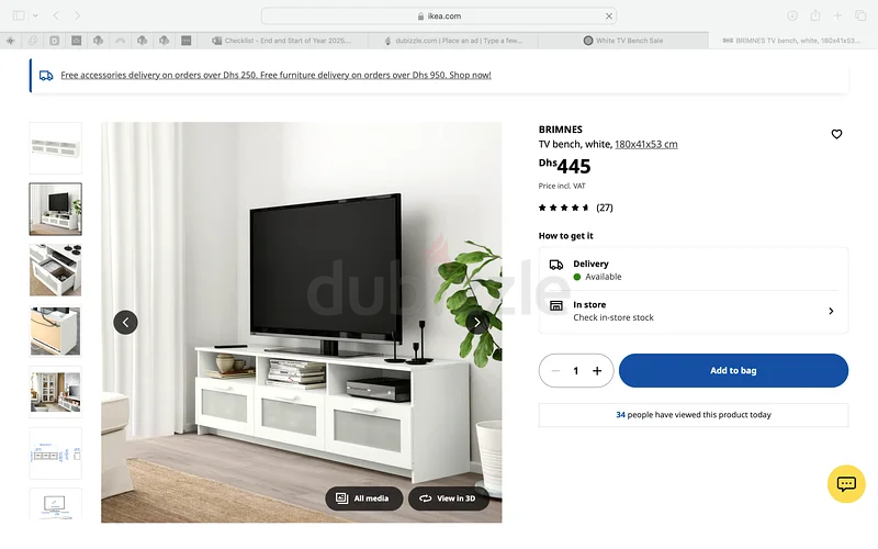 Brimnes TV bench, white, 180x41x53 cm IKEA63216833088641112