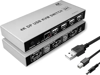 Tobo KVM Switch 2 Port 4K 60Hz Ultra HD, USB and DP Switcher 2 Computer Share 1 Monitor Keyboard and