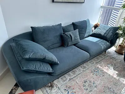 Al Huzaifa Stylish Modern Sofa in Deep Blue Velvet
