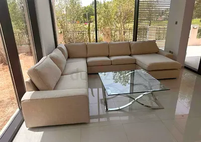 Stylish L-Shape Sofa with Glass Coffee Table - Perfect for Modern Living Spaces!