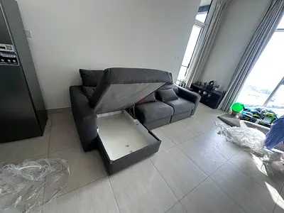 Selling Stylish Grey Sofa Bed with Storage – Perfect for Modern Living!