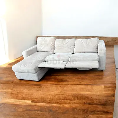 Stylish L-Shaped Fabric Sofa with Recliner__ Pottery barn recycliner sofa
