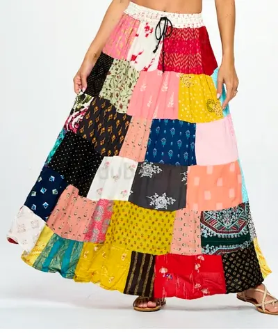 Beautiful colorful summer cotton skirt, large size