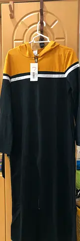 Stylish Black and Yellow Hooded Abaya