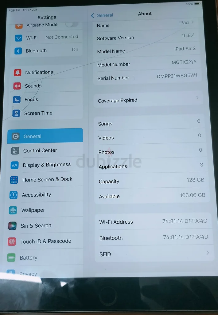 Apple iPad air 2 wifi - 128GB Storage, Perfect for Gaming and More!63183724948865111