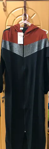 Womens Hooded Abaya Burnt Orange with Silver Detailing