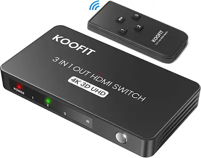 KOOFIT HDMI Switch 4K@60Hz, HDMI Switch 3 In 1 Out with Remote, HDMI Switcher Auto HDMI Multi Connec