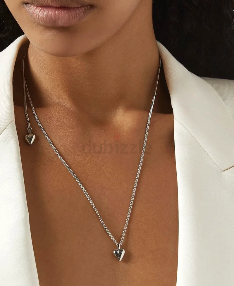 Saint Laurent Double Heart Charm Sliding Necklace in Brass63232652366083111