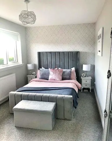 Luxurious Modern Grey Bed Set with Matching Furniture