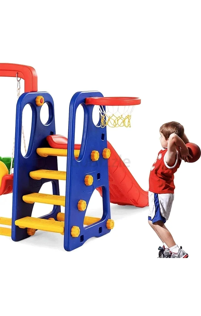 Bright and Fun Kids Slide with Swing and Basketball Hoop!63194603141633111