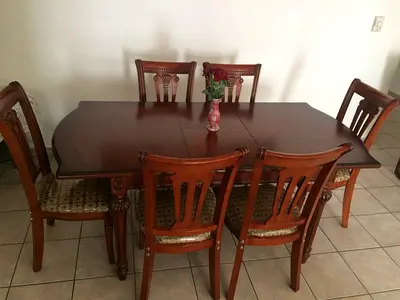 Elegant CHINESES Wooden Dining Set with 6 Chairs - EXTENDABLE