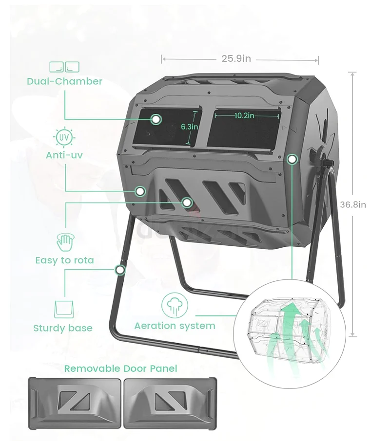 Garden Compost Bin with Dual Rotating Outdoor Composting Tumblers63189623210242111