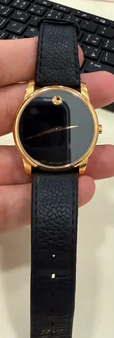 Movado Elegant Black Dial Watch with Black Leather Strap