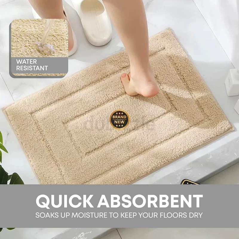2219 - 2-Piece Bathroom Mat Set | Non-Slip Washable Bath Mats, Stain-Resistant Thin Geometric Flock63184722302337112