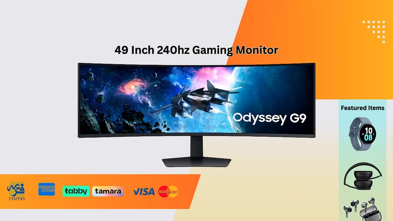 شاشة سامسونج 49 بوصة أوديسي G9 G95C DQHD 240 هرتز 1 مللي ثانية (GtG)، دعم عرض HDR، منحنية بزاوية 1000 لألعاب الفيديو63262931614978110
