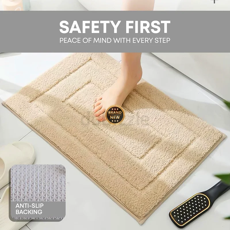 2219 - 2-Piece Bathroom Mat Set | Non-Slip Washable Bath Mats, Stain-Resistant Thin Geometric Flock63184722302337113