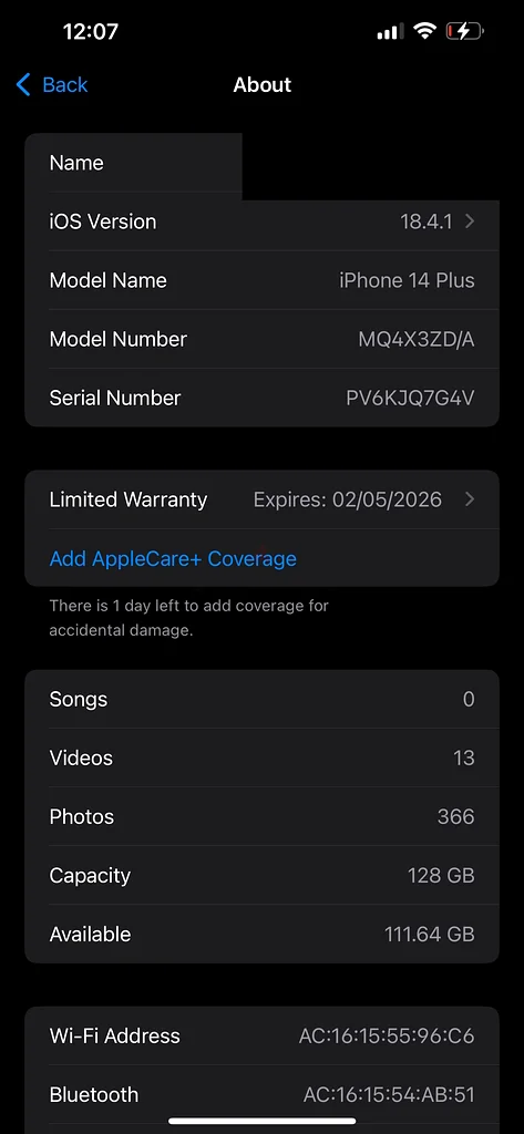 iPhone 14 Plus – 128GB – Black – Perfect Condition - Battery life 100%63209346143619113