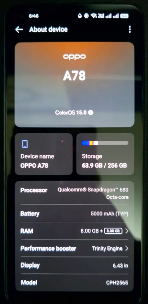 Oppo A78 4G, 256GB storage63181317023233111