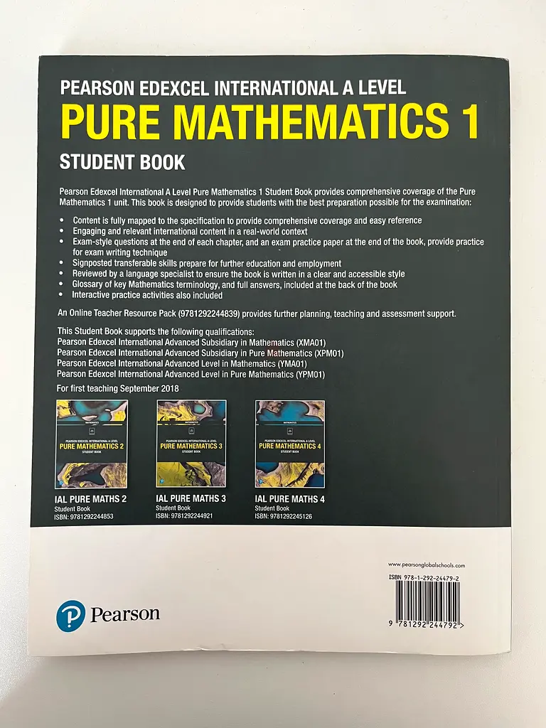 Pure Math School Book Pearson Edexcel International A Level Pure Mathematics 1 Textbook ...