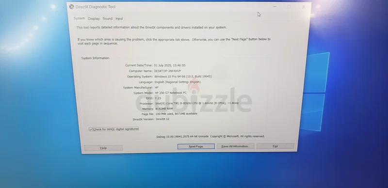 حاسوب محمول HP 250 G7، معالج إنتل كور i5، الجيل الثامن، مع ضمان، 8 جيجابايت، 256 جيجابايت SSD63167579387266114