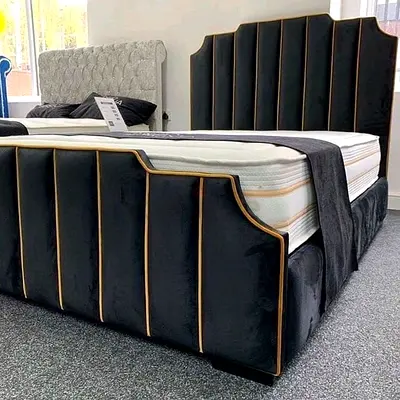 Elevate Your Sleep: Stylish Velvet Bed with Unique Design