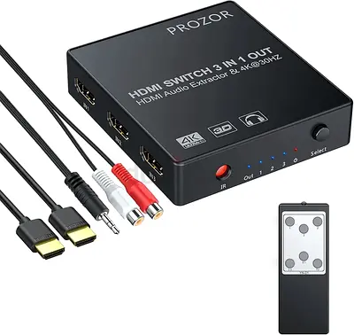 Proster 3x1 HDMI Switch with Audio Extractor, 3 Port 4K HDMI Switcher HDMI Audio Converter Include P