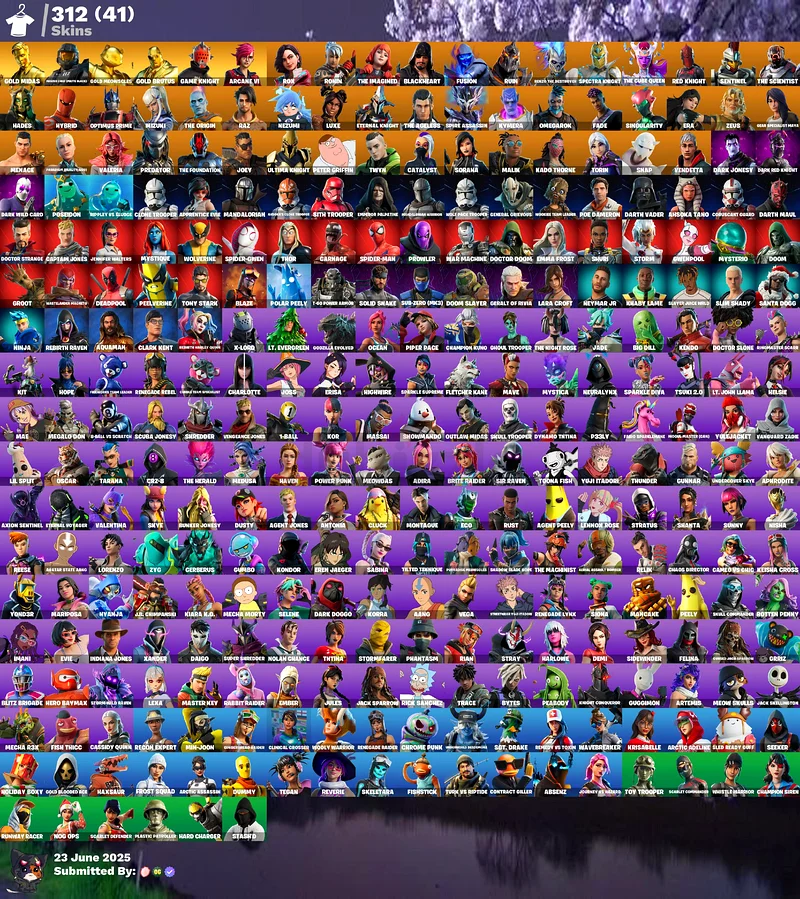 حساب فورتنايت مكدس + 312 سكن632283114155551127