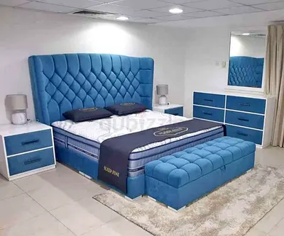 Elegant Blue Upholstered Bedroom Set for Sale!