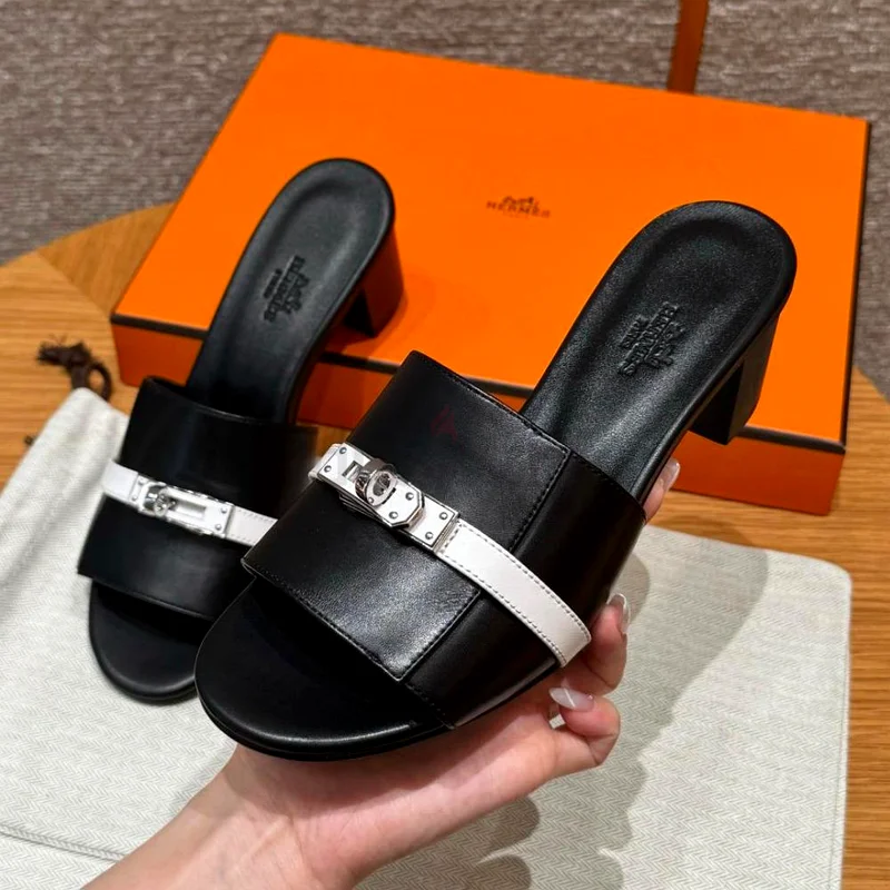 Hermès Gigi 50 Sandals in Noir  Blanc63237107051777111