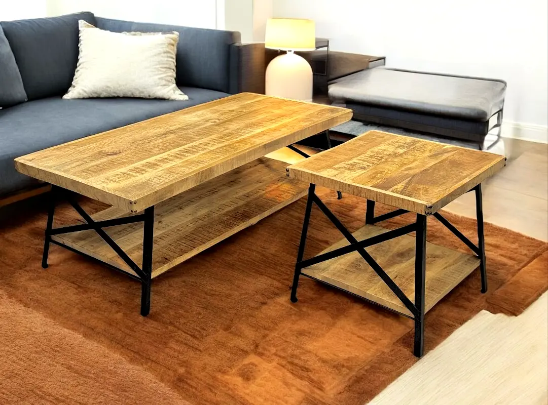 Mesa de centro de madera maciza de 142x72 cm y altura de 49 cm