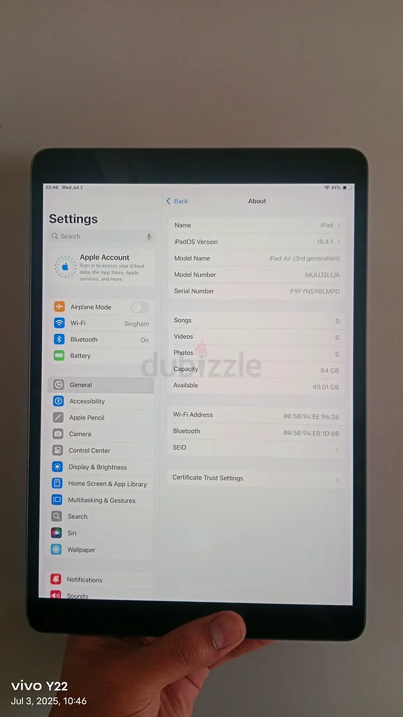 آبل أصلي آي باد إير 3 - 64 جيجابايت للبيع!!!63214897231107111